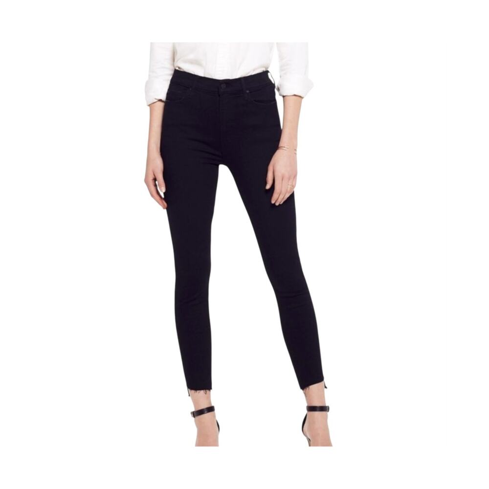 Mother Stunner Zip Ankle Step Fray Jeans Not Guilty Black 24
